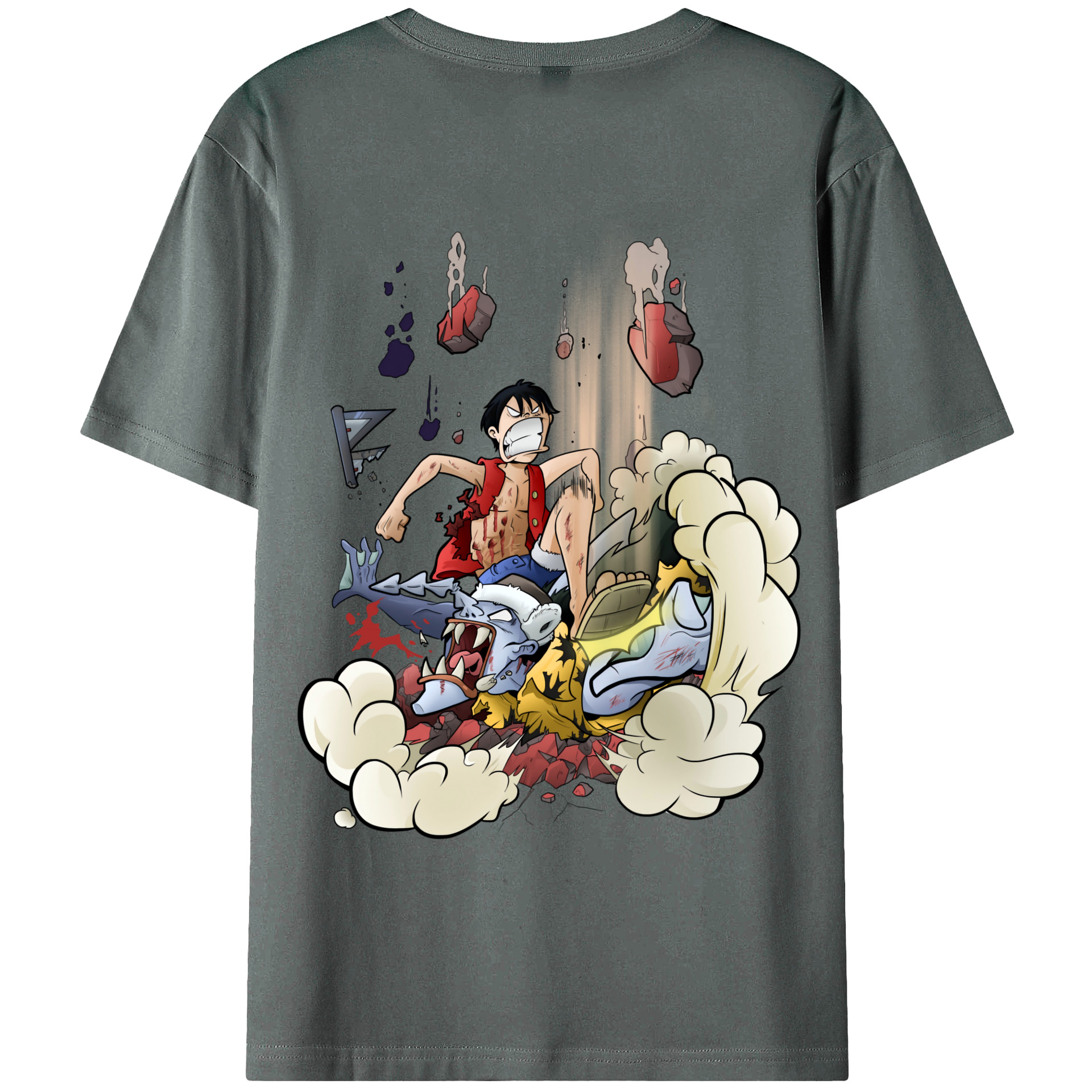 ワンピース モンキー・D・ルフィ ONE PIECE Monkey D. Luffy 綿100％ メンズ半袖Tシャツ（バックプリント） 通気性